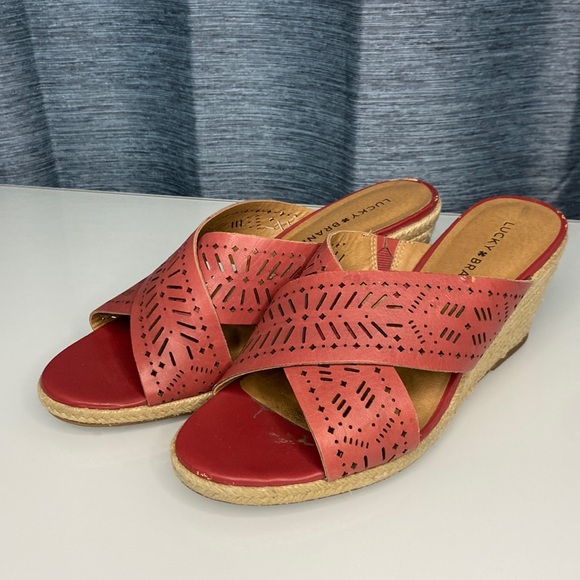 Lucky Brand Shoes - Lucky Brand Red Keela Espadrille Wedge Slip-On Sandals